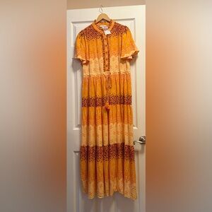Easel size medium Vibrant Orange and Cream Maxi Dress NWT